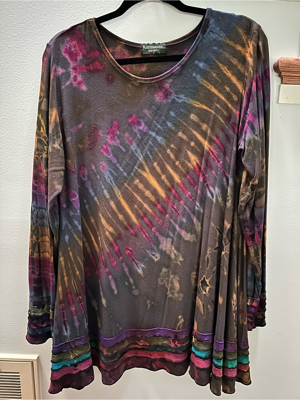 Kathmandu Tie-Dye Long Sleeve Flowy Tunic Top Beautiful Colors